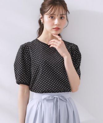 フェミニン・二の腕カバー・通勤】サッカードットデザインブラウス