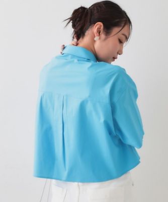 最終売切❗️daniela gregis リネン　オーバーシルエットシャツ水色 クロップドハーフスリーブシャツ【洗濯機洗い可