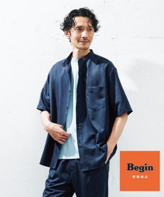 【Ｂｅｇｉｎ７月号掲載】クールファイバーバンドカラー半袖シャツ　接触冷感／吸水速乾／ＵＶケア／軽量／セットアップ可（２００２４６２３４８）