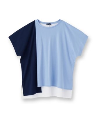 【洗える／汗ジミ防止】バイカラー＆アシメヘム　Ｔシャツ（２００２４６３０９７）