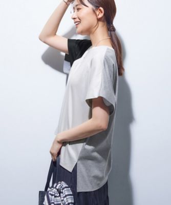 【洗える／汗ジミ防止】バイカラー＆アシメヘム　Ｔシャツ（２００２４６３０９７）