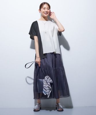 【洗える／汗ジミ防止】バイカラー＆アシメヘム　Ｔシャツ（２００２４６３０９７）