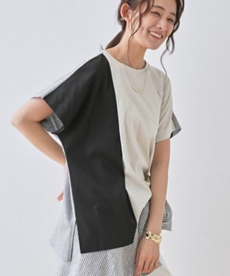 【洗える／汗ジミ防止】バイカラー＆アシメヘム　Ｔシャツ（２００２４６３０９７）