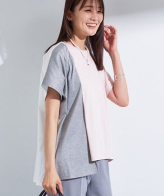 【洗える／汗ジミ防止】バイカラー＆アシメヘム　Ｔシャツ（２００２４６３０９７）