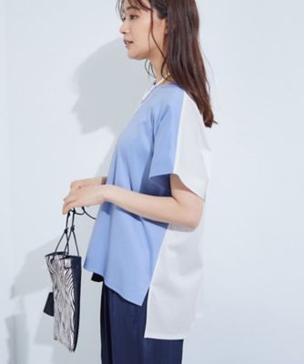 【洗える／汗ジミ防止】バイカラー＆アシメヘム　Ｔシャツ（２００２４６３０９７）