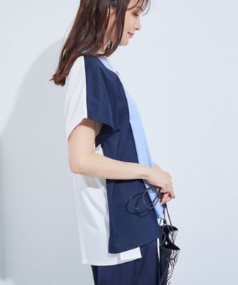 【洗える／汗ジミ防止】バイカラー＆アシメヘム　Ｔシャツ（２００２４６３０９７）