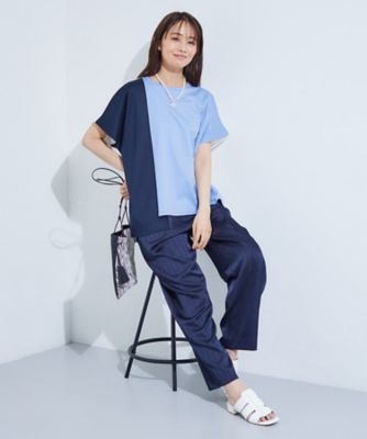 【洗える／汗ジミ防止】バイカラー＆アシメヘム　Ｔシャツ（２００２４６３０９７）