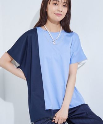 【洗える／汗ジミ防止】バイカラー＆アシメヘム　Ｔシャツ（２００２４６３０９７）