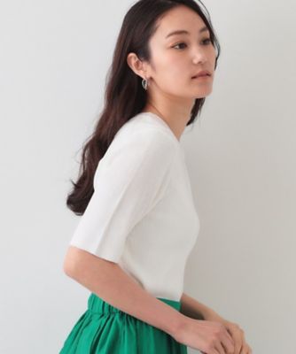 シアーリブハーフスリーブニット【洗濯機洗い可／抗ピル