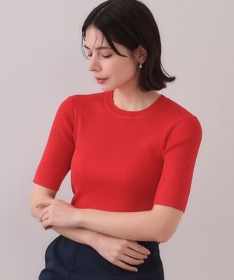 【SALE】OPAQUE.CLIP (Women)/オペークドットクリップ シアーリブハーフスリーブニット【洗濯機洗い可/抗ピル】(2002463502) アカ062 トップス【三越伊勢丹/公式】