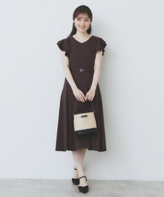 5色展開／S－LLサイズ》シルケットVネックフレアワンピース