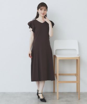 5色展開／S－LLサイズ》シルケットVネックフレアワンピース