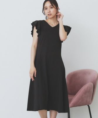 5色展開／S－LLサイズ》シルケットVネックフレアワンピース