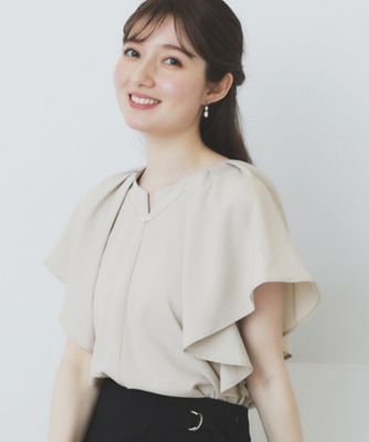 SZblockprints タッセルフリルブラウス Sサイズ 7色展開／S－LLサイズ》フリルタックスリーブキーネック