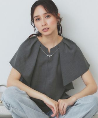 yori キーネック フリル ブラウス トップス 美品 yori キーネックフリルブラウス ネイビー 38 ヨリ - メルカリ