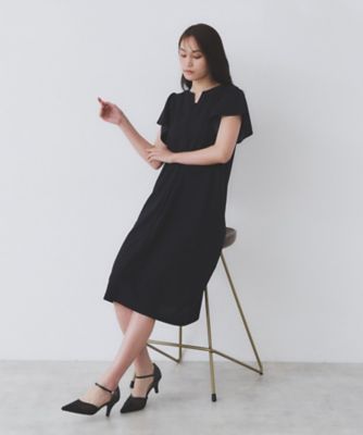 DKNY ★ 上品で洗練された フリルスリーブ ミディ丈 ワンピース S－3Lサイズ》フリルスリーブワンピース【洗濯機洗い可