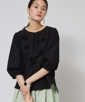 ＜SUNAUNA (Women)＞【接触冷感】フラワーパフスリーブブラウス（２００２４６３７２９）