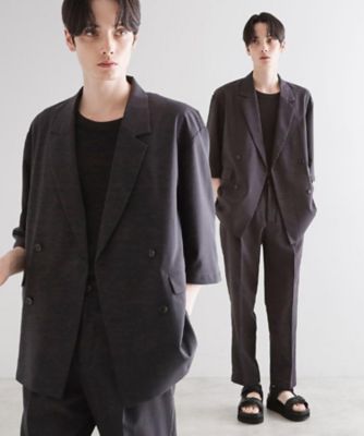 ＜tk. TAKEO KIKUCHI (Men)＞【セットアップ　２点セット】ダブルテーラード半袖ジャケット＋スラックス（２００２４６４２２７）