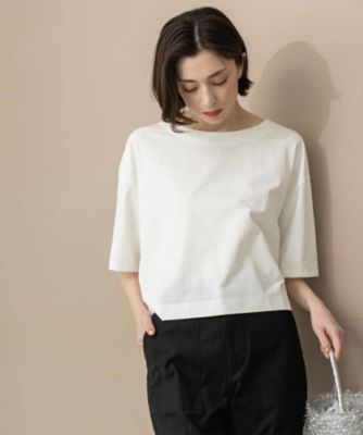 LDKWARE HOBONICHI アイボリー ボートネックTシャツ ボートネックショートTシャツ【洗濯機洗い可