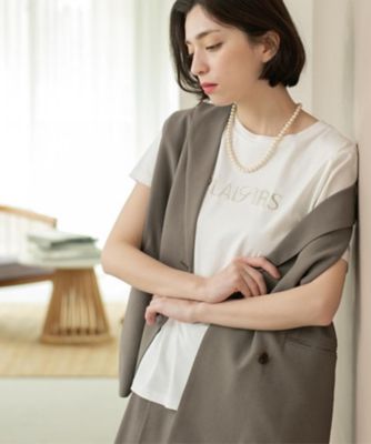 ＜OPAQUE.CLIP (Women)＞刺繍＆スパンコールロゴＴシャツ【洗濯機洗い可】（２００２４６４８３６）