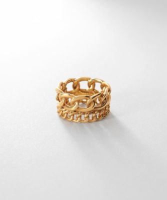 ＜COCOHNIK ONKITSCH (Women)＞シルバー　ダブルカーブチェーンモチーフリング　ＧＰ（２００２４６５２９４）