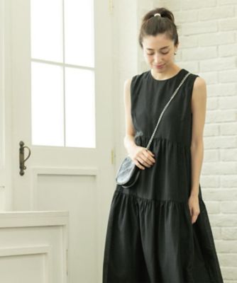 麻混シアーギャザーティアードワンピース【洗濯機洗い可