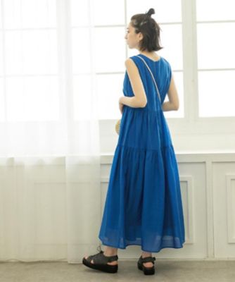 麻混シアーギャザーティアードワンピース【洗濯機洗い可