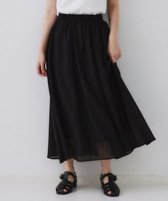 麻混シアーギャザーフレアスカート【洗濯機洗い可