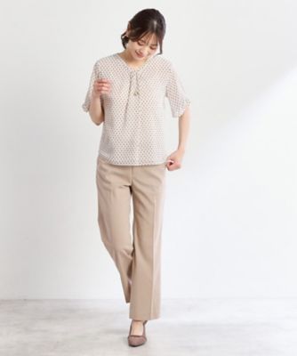 マシンウォッシュ可／セットアップ可】コツキ柄プリントブラウス