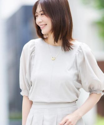 マシンウォッシュ可】シアーパフスリーブTブラウス