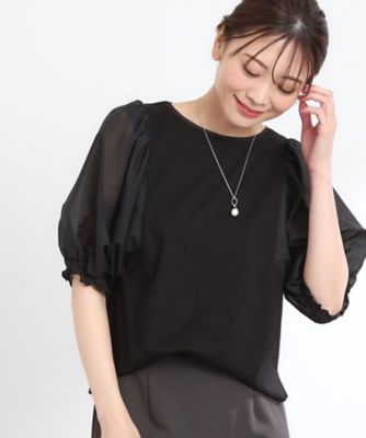 マシンウォッシュ可】シアーパフスリーブTブラウス