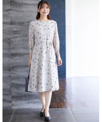 ウエストリボン付き】フレアプリントワンピース（2002466003