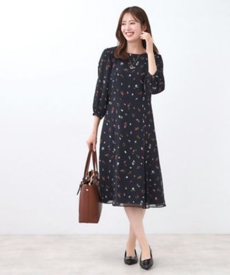 ウエストリボン付き】フレアプリントワンピース（2002466003