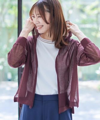 手洗い可／気軽な羽織りに◎】フード付きシアーカーディガン