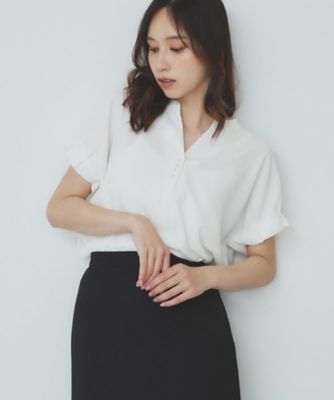 ＜index (Women)＞《７色展開／ＸＳ－ＬＬサイズ》タックスリーブスキッパーブラウス【洗濯機洗い可／吸水速乾／抗ピル／防シワ／イージーアイロン】（２００２４６６４