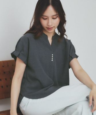 《７色展開／ＸＳ－ＬＬサイズ》タックスリーブスキッパーブラウス【洗濯機洗い可／吸水速乾／抗ピル／防シワ／イージーアイロン】（２００２４６６４
