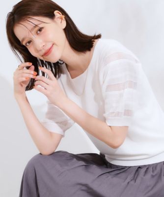 ＜SHOO LA RUE (Women)＞【Ｓ－ＬＬ】大人上品な　お袖シアー切り替えニット（２００２４６６５１３）