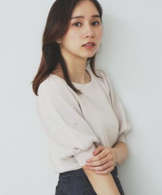 ＜index (Women)＞ドライタッチ　パール調パフスリーブニット【洗濯機洗い可／ＵＶケア／抗ピル／接触冷感】（２００２４６６６５１）