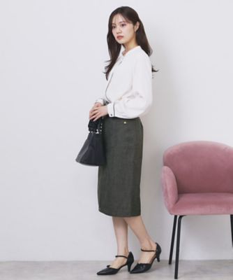 ツイード調フロントジップタイトスカート【洗濯機OK／防シワ