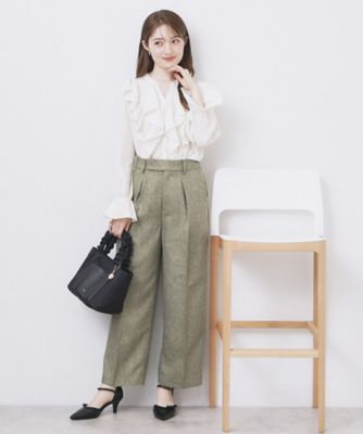 ツィード調ワイドストレートパンツ【洗濯機OK／防シワ