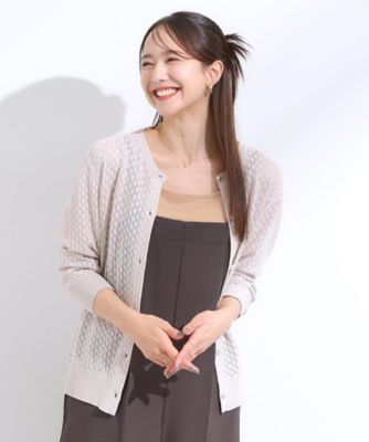 S－LL】透かし編みが大人上品 マルチボタンニット