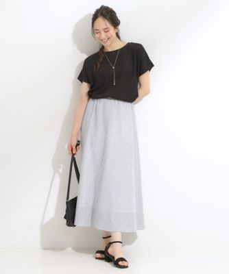 ふんわり軽やか ストライプギャザースカート
