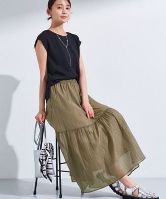 【SALE】INDIVI (Women)/インディヴィ【2点セット/着回し◎】ノースリーブ & ティアードスカート カセット服(2002485066) カーキ526 トップス【三越伊勢丹/公式】