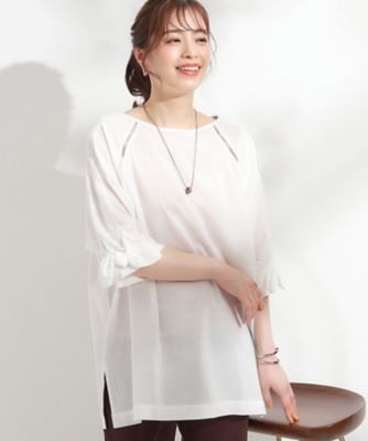 ＜SHOO LA RUE (Women)＞【Ｓ－ＬＬ】お袖デザインが華やか　はしごレースチュニックワンピース（２００２４８９３７１）
