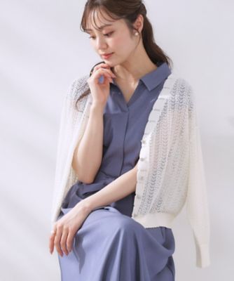 ＜COUTURE BROOCH (Women)＞【冷房対策・通勤】透かし編みシャイニーニットカーディー（２００２４８９４７３）