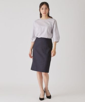 （美品）麻調タイトスカート 手洗い可／日本製／セットアップ可】麻調合繊タイトスカート