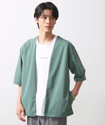 【SALE】THE SHOP TK (Men)/ザ ショップ ティーケー 梨地アンサンブルカーディガン 五分袖カーディガン+半袖Tシャツセット/マシンウォッシャブル(2002499751) グリーン021 トップス【三越伊勢丹/公式】