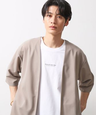【SALE】THE SHOP TK (Men)/ザ ショップ ティーケー 梨地アンサンブルカーディガン 五分袖カーディガン+半袖Tシャツセット/マシンウォッシャブル(2002499751) ベージュ051 トップス【三越伊勢丹/公式】