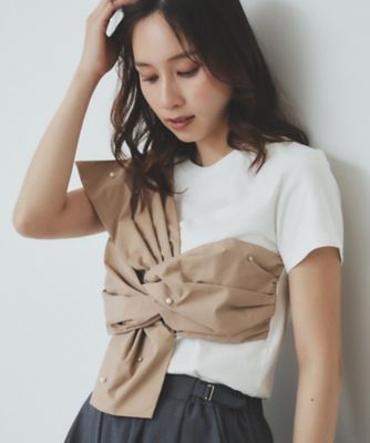 index (Women)/インデックス パール調アシメドッキングTシャツ【洗える/接触冷感】(2002501254)
