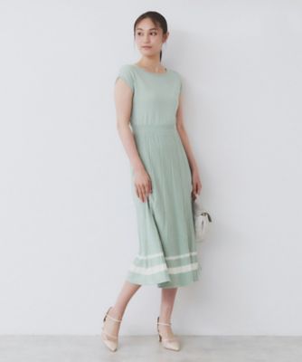 【極美品】日本製　サテンボーダーフリルデザイン　Aラインエレガントワンピース KOBE LETTUCE SAORIさんコラボ Aラインロングワンピース
